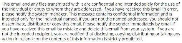 Example of generic email confidentiality disclaimer