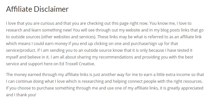 Ed Troxell Creative Affiliate Disclaimer