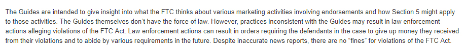 Affliate Disclosure 3 FTC Guides section saying there are no fines for violating Act