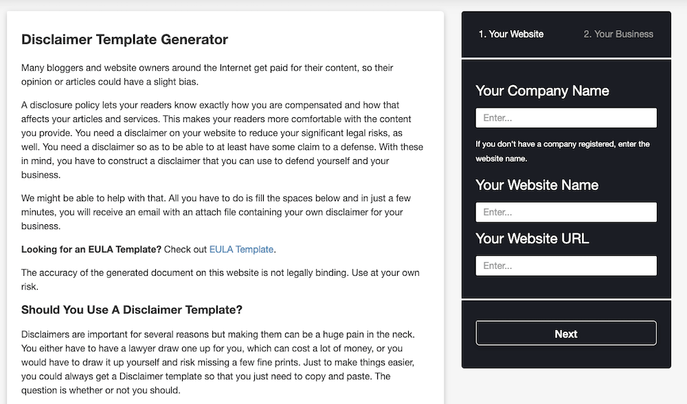 Disclaimer Template Generator