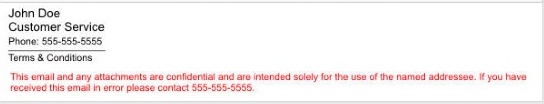 Example of generic email confidentiality disclaimer