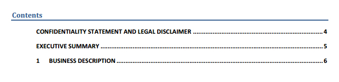 Qutbull-Hoda Business Plan and Table of Contents: Confidentiality Statement and Legal  Disclaimer section