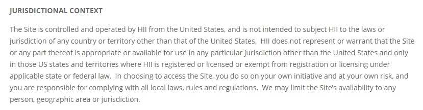 Harrington Investments legal disclaimer: Jurisdiction context section