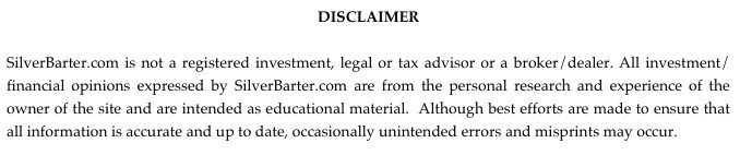 Silver Barter disclaimer excerpt
