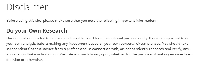 Stockopedia disclaimer: Investment and information purposes section