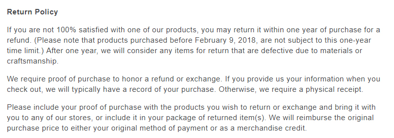 LL Bean Return Policy