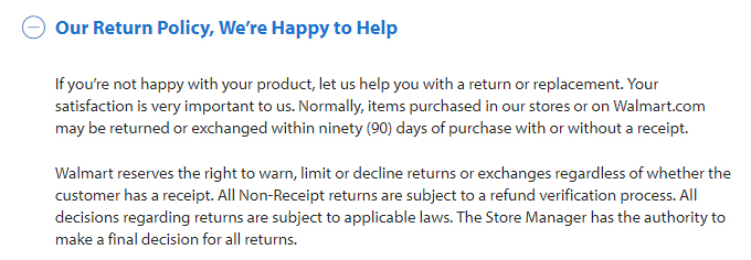 Walmart's Return Policy Refund Disclaimer