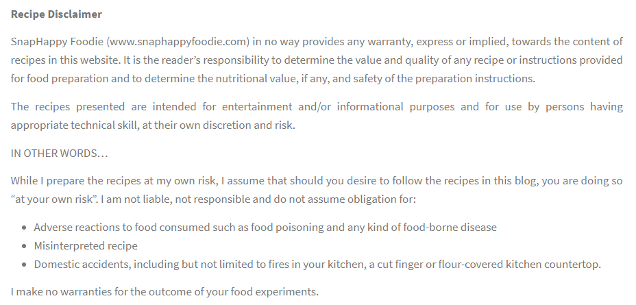 SnapHappy Foodie Recipe Disclaimer: Use at Your Own Risk excerpt