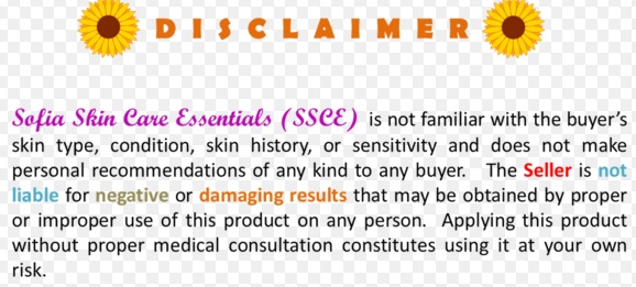 Sofia Skin Care Essentials: Use at Your Own Risk disclaimer