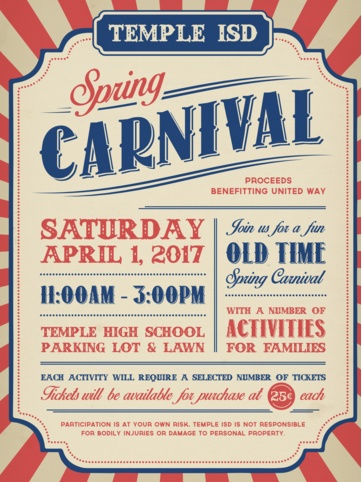 Temple ISD carnival poster with Use at Your Own Risk disclaimer at bottom