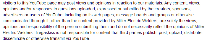 Tregakiss disclaimer: Section about third party views and opinions