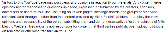 Tregakiss disclaimer: Section about third party views and opinions